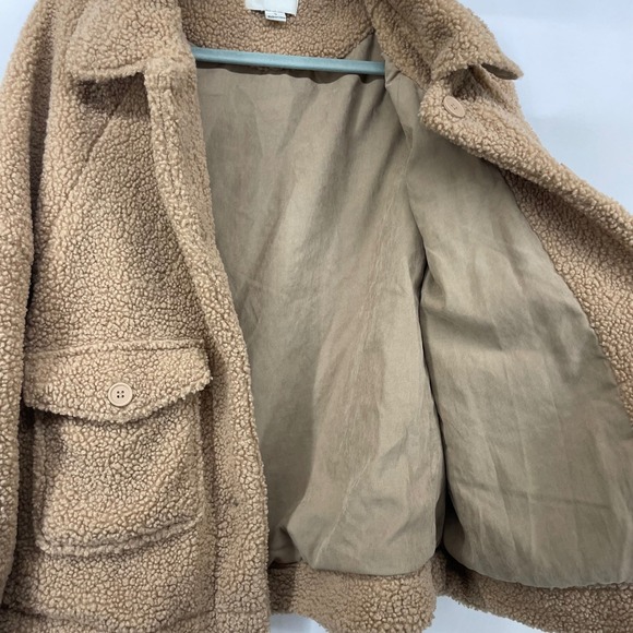 Hyfve Women Size Small Teddy Sherpa Jacket Tan Brown Button Front Cabin Core - Picture 4 of 8